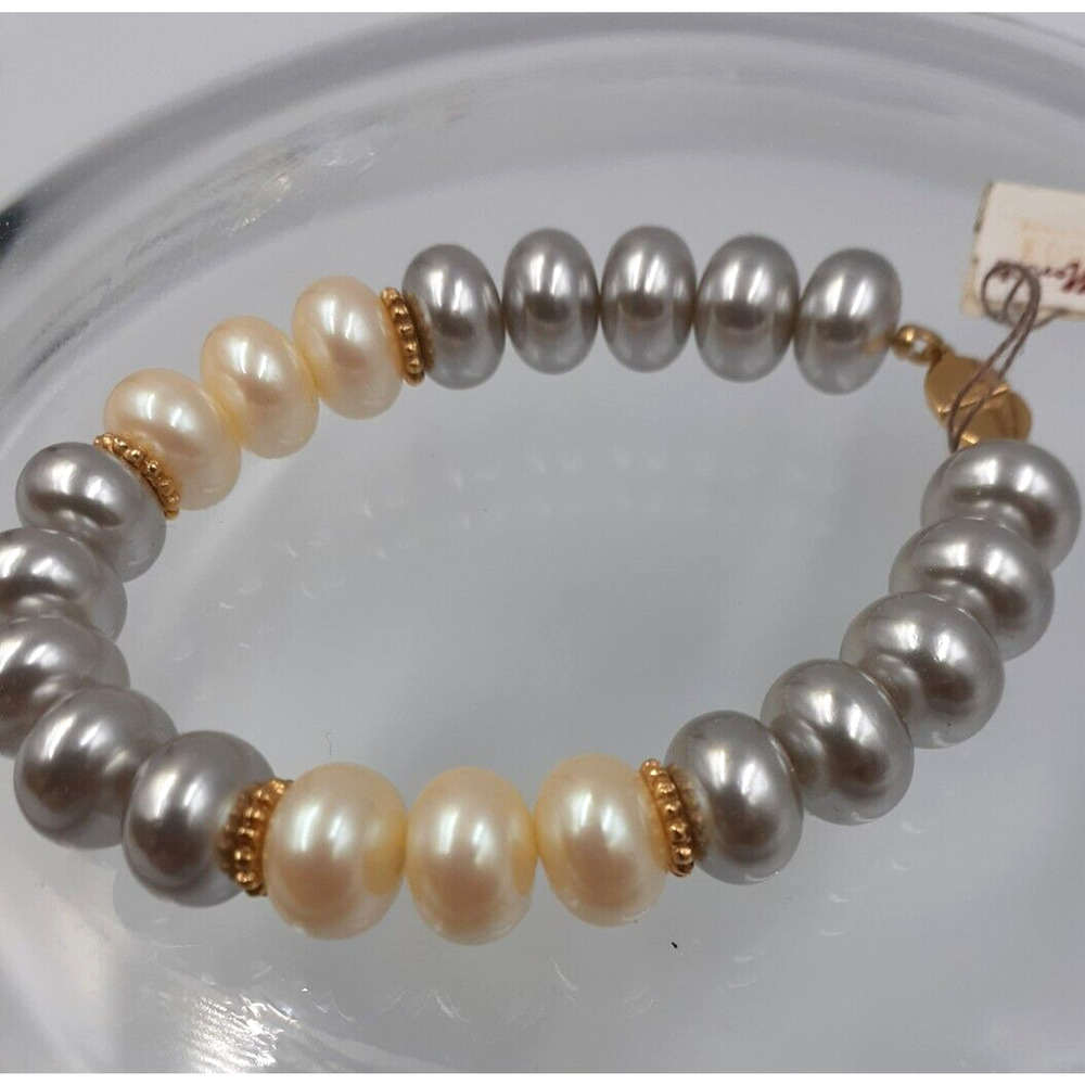 MONET Vintage Faux White & Gray Large 12 mm Pearl Bracelet Jewelry Signed NWT